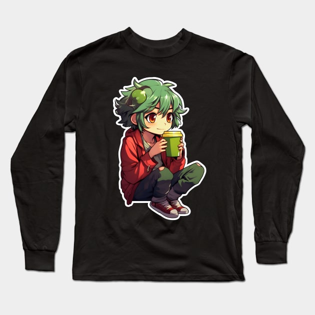 Cozy Anime Frog Boy Sticker Long Sleeve T-Shirt by ribbitpng